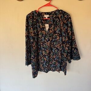 J. Jill Multicolor Floral v neck tunic boho Blouse size large NEW!